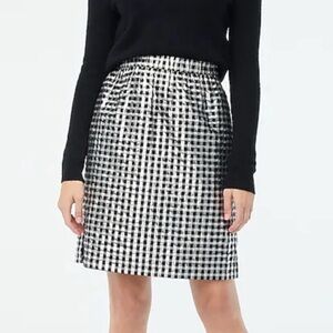 J. Crew Black and Silver Gingham A-Line Skirt, Fully Elastic Waist NWT